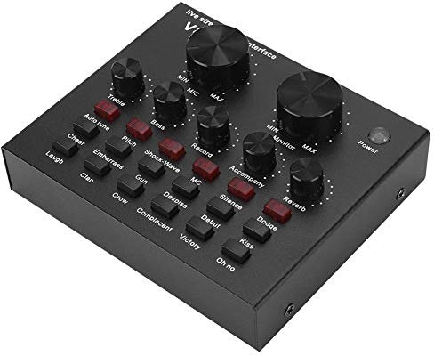 Vikye Extern Soundkarte, Lautstärkeregelung Soundkarte Audio Adapter Mehrere Lustige Effekte Audio Mixer für Computer PC Handy Sing