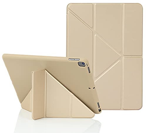 MuyDouxTech Hülle für iPad 10,2 Zoll 9. 8. 7. Generation 2021/2020/2019, Vertikale & Horizontale Aufstellung 5 Faltbare Winkel, Silikon-Hülle Weiche TPU-Rückseite, Beige