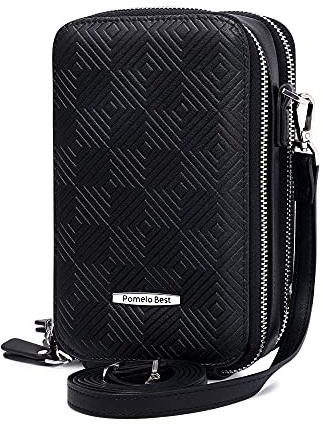 Pomelo Bes Handytasche zum Umhängen Damen Umhängetasche Handy mit Rautenprägung und RFID-Blockierfunktion, Kann die Meisten Mobiltelefone Aufnehmen (1-Schwarz)