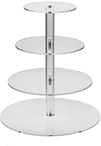 SOQKEEN Alzata per Torte, Alzata per Dolci Rotonda in Acrilico a 4 Livelli con Base per Alimenti per la Decorazione di Feste a Tema di Compleanno di Nozze