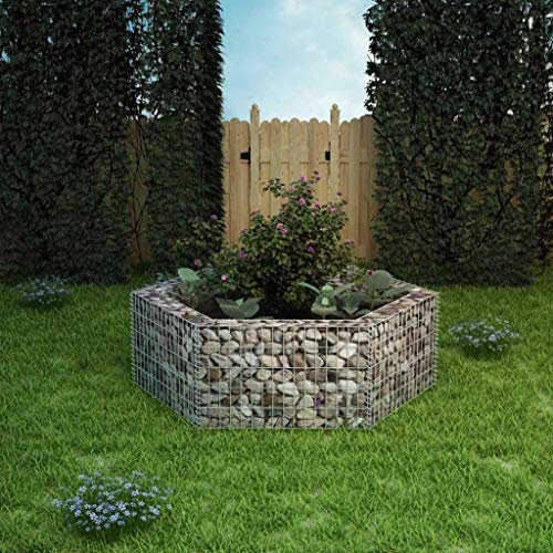Gawany Hexagonal Gabion Planter Stones Cage Basket 160x139x50 cm Galvanised steel Silver