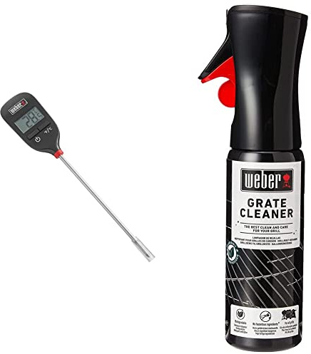 Weber 6750 termometro Tascabile a Lettura istantanea, Nero, 3.2 x 10.8 x 5.0 cm & 17875 detergente per Griglie, Nero