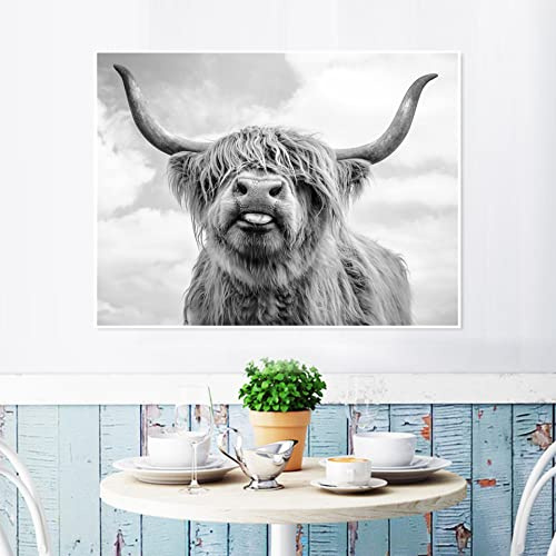 LXTOPN Nordic Highland Kuh Leinwand bilder,Wand Druck Gemälde Schottisches Hochland kuh Drucke wandbilder,Modern Hochlandrind Wall Art Poster Wohnzimmer Deko,Kein Rahmen (40x50cm)