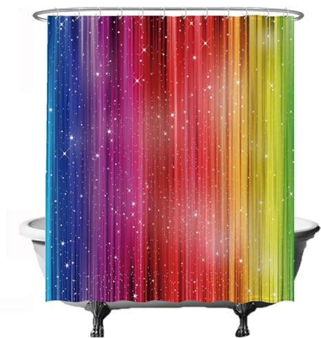 Ulticool Duschvorhang - Regenbogen Rainbow - 180 x 200 cm – Valentinstag für ihn/sie - Waschbar – Anti Schimmel - Wasserdicht - mit 12 Ringe
