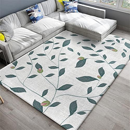 RUGMRZ Flickenteppich Waschbar Bettumrandung Schlafzimmer Grauer Wohnzimmerteppich Mit Grünem Blattdruck Aus Kristallsamt, Glatt Und Verschleißfest 50X80CM Kuschelige Teppiche