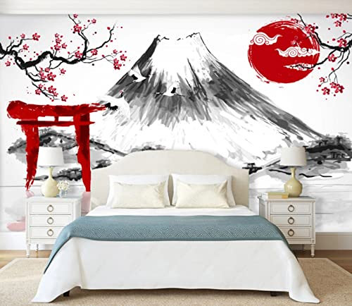 Papier Peint Panoramique Fleur De Prunier Du Mont Fuji Noir Et Blanc Papier Peint 3D Personnalisés Intissé Décoration Murale 300x210cm