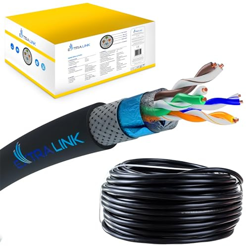 EXTRALINK Cavo Ethernet Esterno 305m CAT5e LAN SF/UTP Schermato – 100% Rame Puro, Compatibile PoE, Guaina PE Resistente ai Raggi UV, Impermeabile e Durevole per Esterni