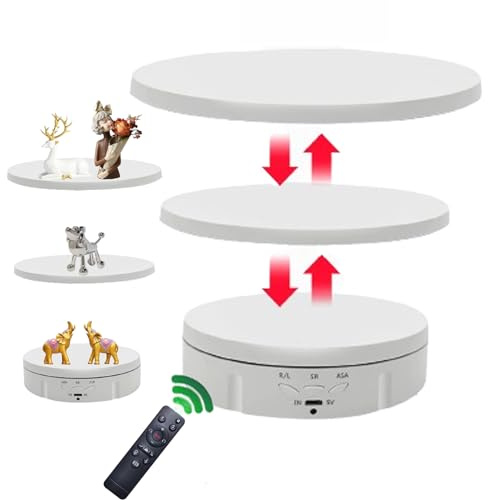 GAESHOW Drehteller Elektrisch, 360 Grad Elektrischer Drehteller Für Fotografie, Automatische Drehplattform, Wiederaufladbar, Motorisierter Drehständer zur Präsentation von Schmuck, Uhren (Weiß) | 360 Grad drehbarer Verkaufsständer für Fotoprodukte, Schmuckanzeige, Gebäck (ohne Batterien)