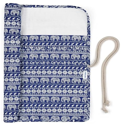 KAISELINNA Knitting Needle Wrap Roll Up Case Crochet Hook Storage Bag Pins Case Empty Organizer Holder(Canvas, Elephant)