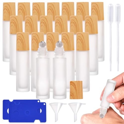 Roll On Flasche Leer 10ml, 20 Stück Roll On Glasflaschen für Ätherisches Öl, Rollon Flaschen für Öle mit Edelstahl Roller Bällen Nachfüllbarer Behälter für Ätherische Öle Parfums