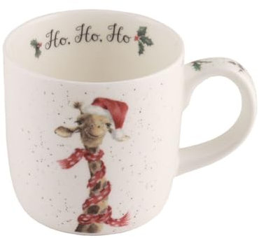 Wrendale Designs Porzellan-Becher Weihnachts-Giraffe ca. 310ml Tasse mit Giraffe im Schal & Nikolaus-Mütze Look von der britischen Künstlerin Hannah Dale Fine Bone China als Festtags-Geschirr Geschenk