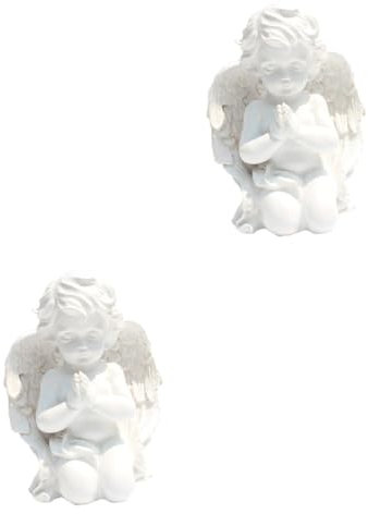 Yardwe 2 Pièces Ornements d'ange en Prière Figurine Fée du Jardin Figurines d'amour Ornement Ange Tombe Statue Pierre Tombale Commémorative Blanche De Bébé Fantoche Résine Commémorer