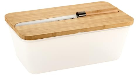Kesper Boîte à pain avec couteau, matériau : plastique, bambou, dimensions : 34,8 x 20 cm, hauteur : 15,5 cm, couleur : blanc, marron, 58480