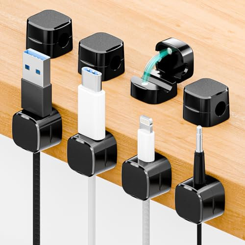 Euqvunn Clips Câbles, 8Pcs Organisateur Câble Magnetique avec Auto-adhésifs, Clips Rangement de Câble, pour Câble Chargement USB, Câbles d'alimentation, pour Maison, Bureau (Noir)