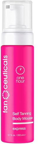 Tanceuticals Express Self Tanning Body Mousse - Fast Acting Self Tan Foam - Develops in 1-4 Hours, Natural Looking, Vegan & Cruelty Free - Sunless Tanner with Acai Berry, Pomegranate & Argan Oil
