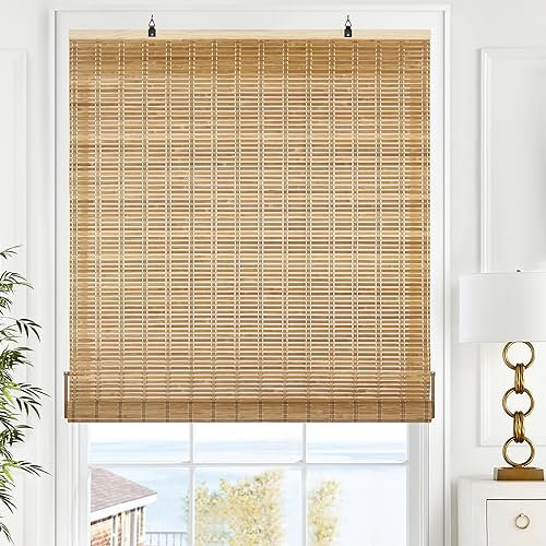 LazBlinds Kabellose Bambusrollos, aufrollbare Lampenschirme für Fenster, lichtfilternde, hängende Fensterrollos, Bambus-Sonnenblenden für Terrasse, Innen- und Außenbereich, Veranda, 58 cm B x 121 cm H
