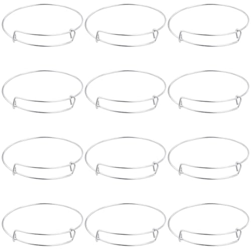 SUNNYCLUE 12 Stück Silberne Dehnbare Armreifen Edelstahl Dehnbarer Drahtarmreif Mattsilber Verstellbar Blankes Metall Stapelbares BettelarmBands Zur Schmuckherstellung DIY Basteln Frauen Erwachsene
