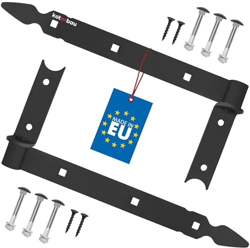 KOTARBAU® 2er Set Ladenband Kreuzgehänge 300 mm pulverbeschichteter Schwarz Stahl Türband Holztür Band Fensterladen Holz Tor Scharniere Schwerlast Torband Winkelband Türscharniere Ladenband mit Kloben