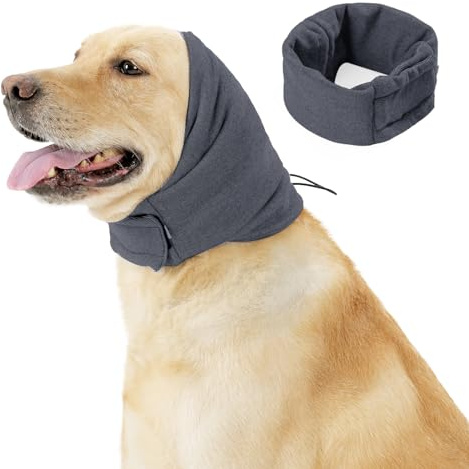 RISIPU Dog Earmuffs Dog Soothing Head Cover Dog Ear and Neck Warmer Easy to Wear Adjustable Suitable for Dogs Noise Reduction Soothing Winter Warmth (Gray, L)