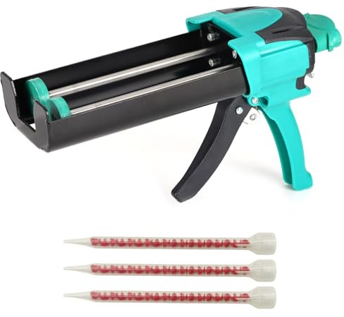 Zyklonix Dual Caulking Gun,Epoxy Gun for 13.5 fl oz(400 ml,1:1 Mix Ratio)，Manual Dual Component Adhesive Applicator with Mixing Nozzles,Green