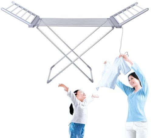 VOIRDA Tendedero Plegable de Aluminio con Alas 147x54x90cm Secador de Ropa Plegable 18 Metros de Espacio de Tendido Soporte para Tender la Ropa en Interior o Exterior con Bloqueo de Seguridad