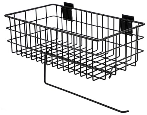 IGNPION Slatwall Storage Basket with Hanging Bar, Craft Room Slatwall Panels Display Basket, Garage Holder Baskets for Slat wall System, Slat Board Accessories Utility Baskets for Retail, Home