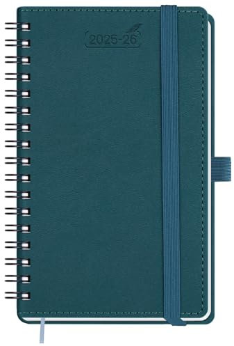 BEZEND Agenda 2026 Semana Vista Espiral Pequeña 15,5 x 9 cm, 18 Meses Agenda Escolar de Bolsillo de Jul.25 a Dic.26, A6 Planificador Semanal con Tapa Blanda Cuero PU - Verde Oscuro