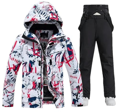 JXQXHCFS Herren-Skijacke und -hose Herren-Snowboardbekleidung wasserdichter Schneeanzug Overalls mit Kapuze warme Winterkleidung 1 set(jacket pants) 2 M