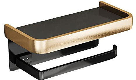 Porte-papier toilette avec étagère murale à suspendre sans perforation pour salle de bain Noir doré