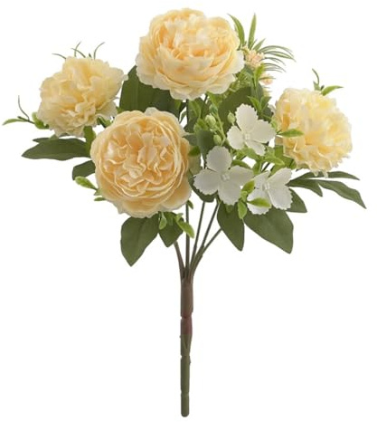 ABCWARRT 2pcs Pivoine Artificielle Hortensia Bouquet Soie Faux Mariage décoration Simulation Fleur Chambre Balcon Hôtel décoration (Jaune pâle)