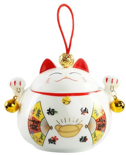 ABOOFAN Fortune Cat Ceramic Candy Jar and Loose Tea Canister Small Airtight Porcelain Storage Container for Kitchen and Home Decorative Tea Storage