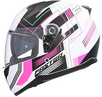 Shiro HEMETS Casco Integral SH-667 Faster Blanco Rosa Mate con Gafas Solar (L)