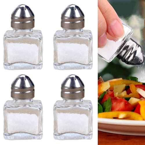 Salt Shaker, Salt & Pepper Shakers, Salt And Pepper Shakers, Pepper Shaker,Mini Salt And Pepper Sets, with Funnel Small Cube Glass Spice Shaker Container for Kitchen Restaurant Travel Camp Party（4 Pcs