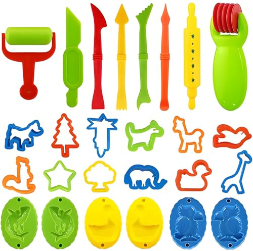 DxxD Pâte À Modeler pour Enfants 26 Pièces Outils de Modelage, Plastique Play Dough Modeler, Accessoire Pâte, Extrudeuses, Jouet Créatif Cadeau pour Filles Garçons 3 4 5 6 7 Ans