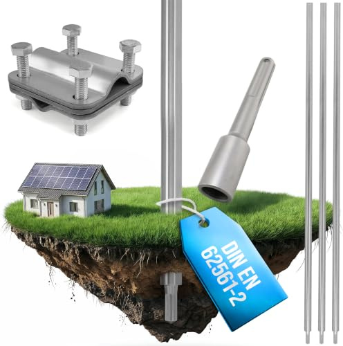 GRAFT Tiefenerder Set aus V4A Edelstahl | 3x1m Erdungsstangen | 20mm Durchmesser | Inklusive SDS-Max Eintreiber & Anschlussklemme | Blitzschutz PV Anlage | Erdung | Hauserdung | Erdungsspiess