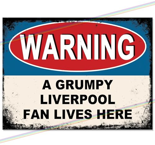 Grumpy Liverpool Fan Lives Here Metal Bar Sign Father's Day Gift Logo Man Cave Tin Sign Retro Vintage Hanging Wall Plaque Kitchen Garden Shed Garage Funny Made Uk (15cm x 10cm)