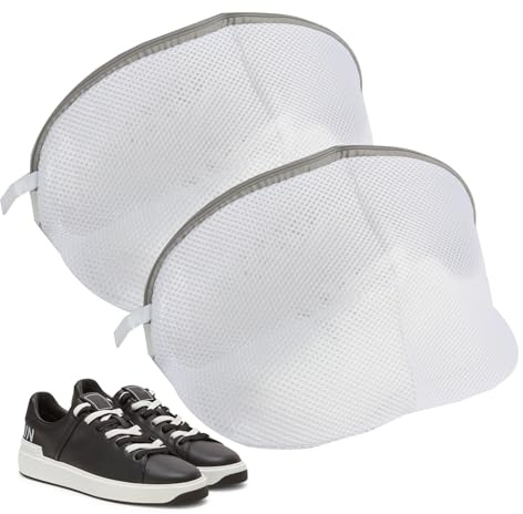 2er Set Schuhwaschbeutel für Waschmaschine, Wiederverwendbare Schuhbeutel mit Dreischichtigem Netz, Universal Wäschesack für Schuhe, Turnschuhe und Kleidung, gründlich reinigen 24x24x40 cm grau