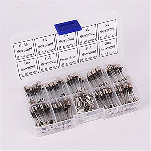 Sicherung 72 Stück 6 x 30 mm flinke Glassicherungen, flinke Auto-Glasrohrsicherungen, sortiertes Kit 250 10 Stück Sicherungssitz 6 * 30 Haussicherung mit Box