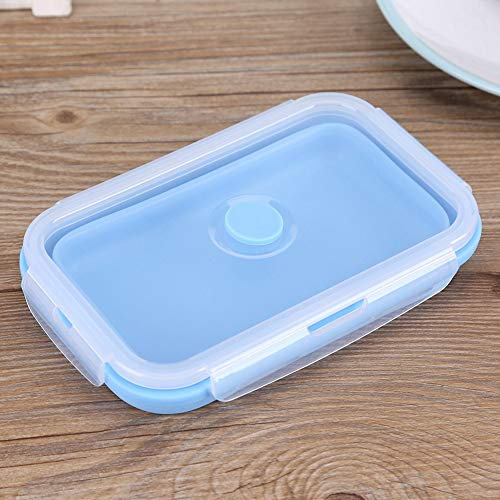 Collapsible Food Storage Containers, 800ml Portable Lunchbox Bowl Folding Food Storage Container Collapsible Lunch Box Silicone Freezer Containers for Outdoor Office Travel (Grass Green) (Blue)