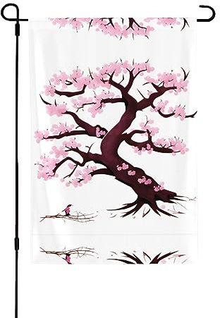 Drapeau de jardin double face imprimé arbre de cerisier (71,1 x 101,6 cm), drapeau de bienvenue pour les vacances saisonnières, décoration extérieure
