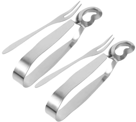 UTHCLO 4piezas Tenedores y Alicates De Acero Inoxidable Para Escargots y Mariscos Utensilios De Cocina Para Uso Casa y Restaurantes