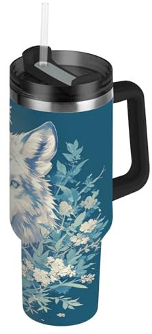 linqin Aesthetic Wolfs - Vaso aislado al vacío con pajilla, resistente a fugas, botella de agua grande de 40 onzas, taza de café de viaje para mujeres y hombres
