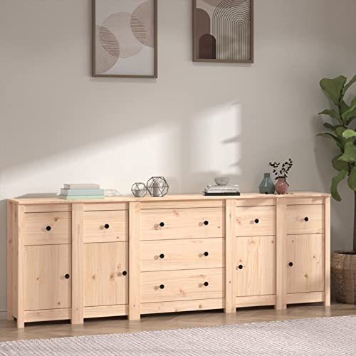 Gecheer Sideboard 230x35x80 cm Massivholz Kiefer, Kommode Anrichte Schrank Beistellschrank Mehrzweckschrank Standschrank Bücherschrank Lagerschrank