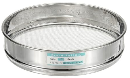 PATIKIL 12 Mesh(1.6mm) Lab Sieve, 11.8(30cm) Diameter Sifting Screen 304 Stainless Steel Wire Cloth Fine Mesh Sieve for Industrial Laboratory Home Soil Sifter Dry Sift Screens Hash