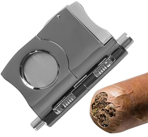 Cortador de cigarros y sacador hecho de acero inoxidable con, agujeros integrados para 2 cigarros, guillotina de acero inoxidable con una cuchilla afilada para el regalo del Día del Padre