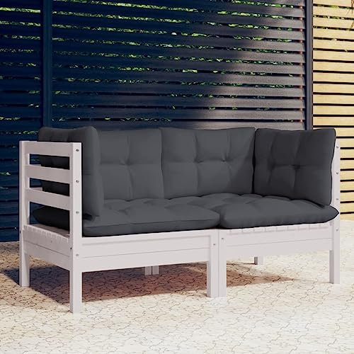 SDWEHO7 Gartensofa 2 Sitzer Lounge Sofa Outdoor Gartenmöbel Terrassensofa Gartenbank Gartenlounge Sofa mit Anthrazit Kissen, Massivholz Kiefer