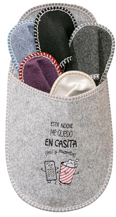 JOMIX Set Ciabatte Ospiti Divertenti da Casa 5 Paia Pantofole in Feltro con Custodia a Forma di Ciabatta Idea Regalo Originale per Ospiti Famiglia Feste e Natale MGS255161 Grigio