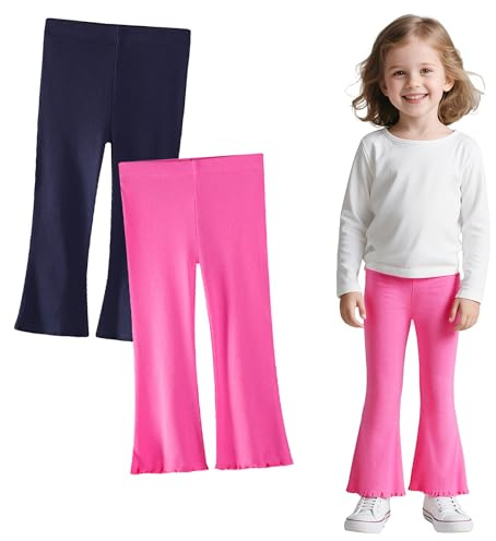 Domueay Leggings Flare per Bambina in Cotone Vita Elastica Mode e Traspiranti Pantaloni Svasati Casual Ragazze Abbigliamento per Sportive Danza, Confezione da 2, 3-4 Anni, Rosso Rosa Navy