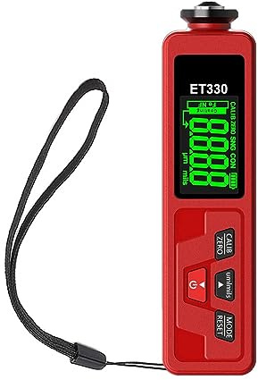 Misuratore di spessore della vernice, ET330 + ZN Misuratore di spessore della vernice for auto Misuratore di spessore del rivestimento portatile for auto 0-1500um Fe & NFe Coating Tester Meter(Red-Gre