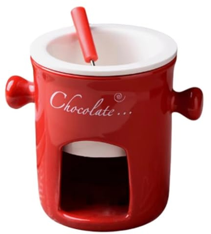 Fangxuee de Fondue de Cerámica para Derretir Chocolate, para Fondue de Chocolate, para Aperitivos, Dulces, Color Rojo